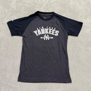 Stitches New York Yankees T-Shirt Women Large Navy Gray Raglan MLB Baseball Tee
